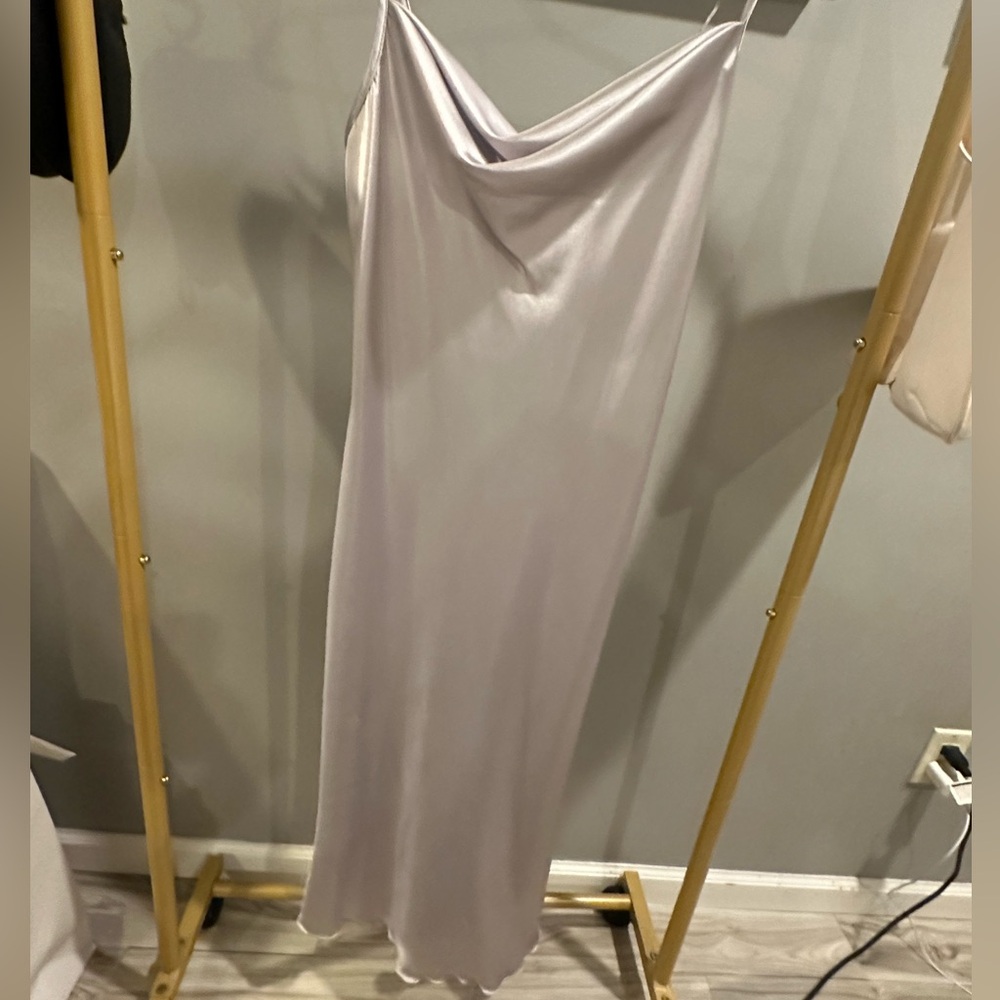 Silver grey satin midi dress size XS
